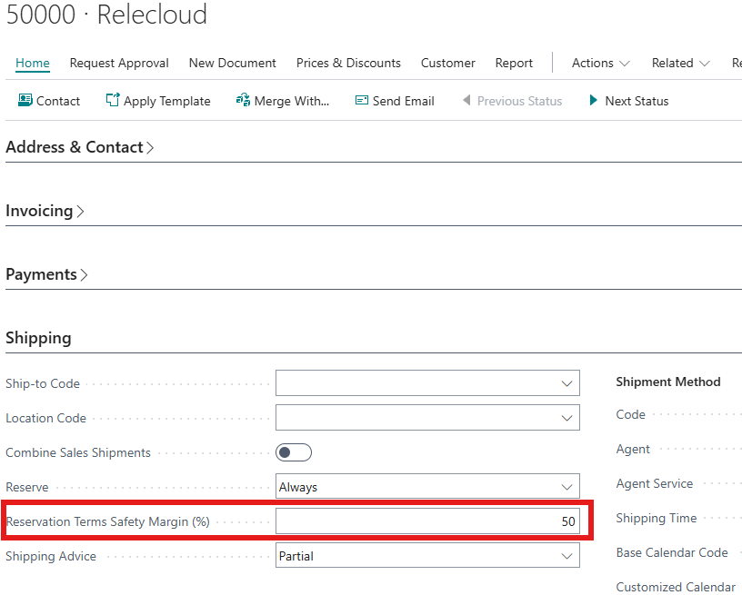 Set Margins on Customer Card